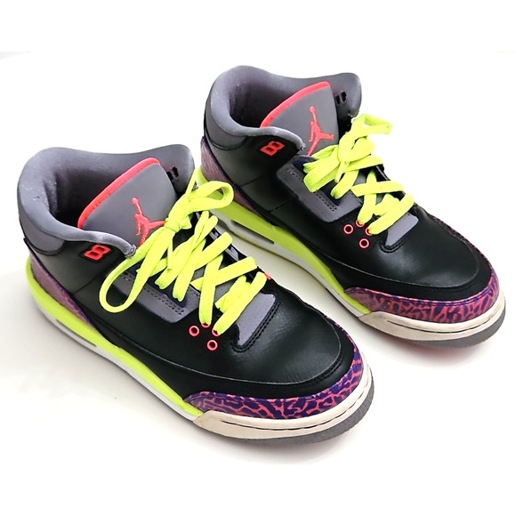 Nike Air Jordan 3 Retro Sneakers Black Atomic Red Kids 6.5Y Basketball Shoes - Picture 1 of 16